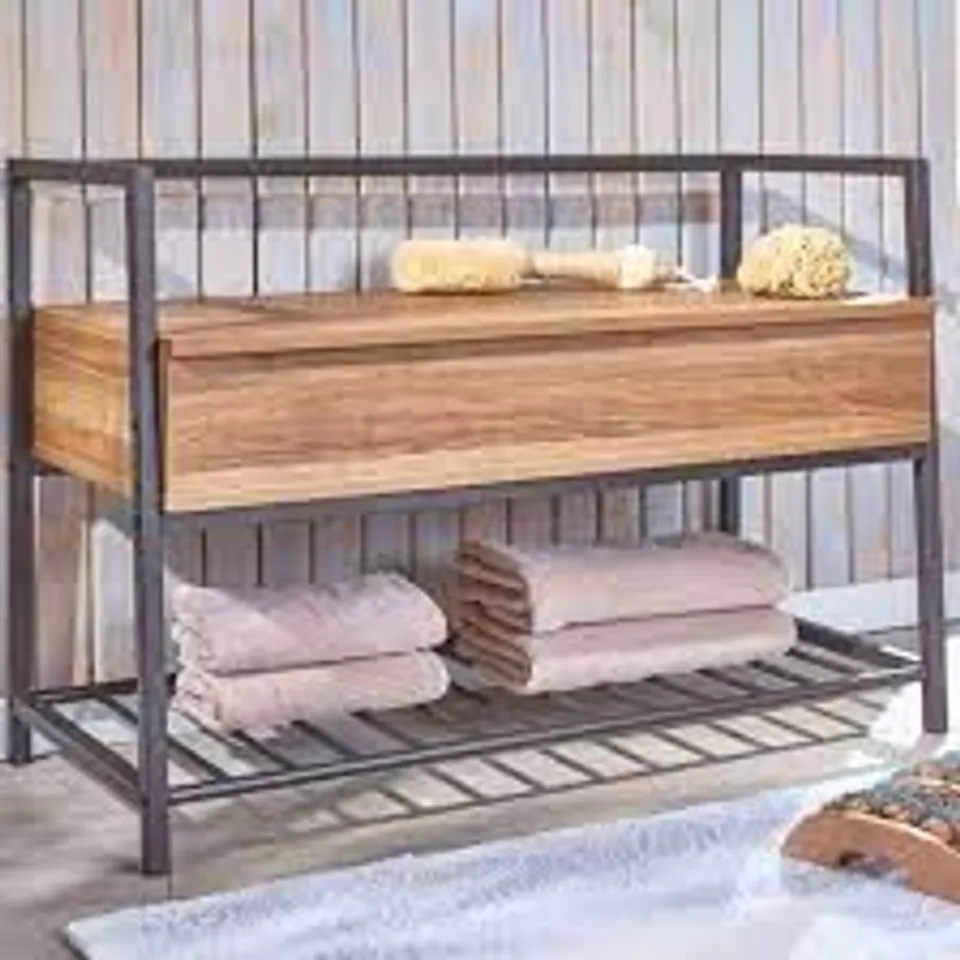 BRAND NEW & BOXED SHOEPLACE WOODEN SHOE BENCH IN NATURAL OAK WITH METAL FRAME (1 BOX)