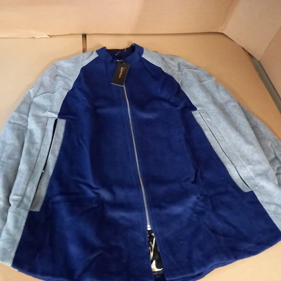 BRAND NEW KINTSUGI WOMENS NAVY/GREY COTTON & WOOL MIX CAPE - 20