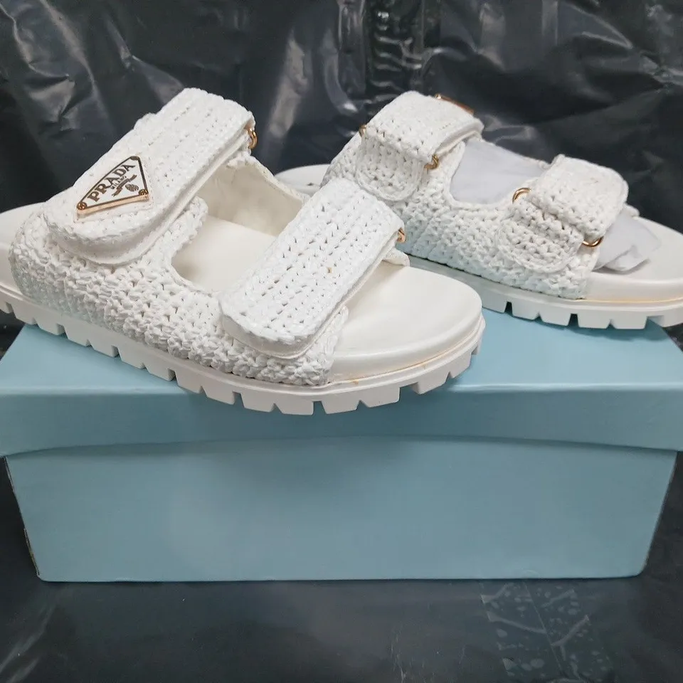 BOXED PAIR OF PRADA OPEN TOE SANDALS IN WHITE SIZE EU 36