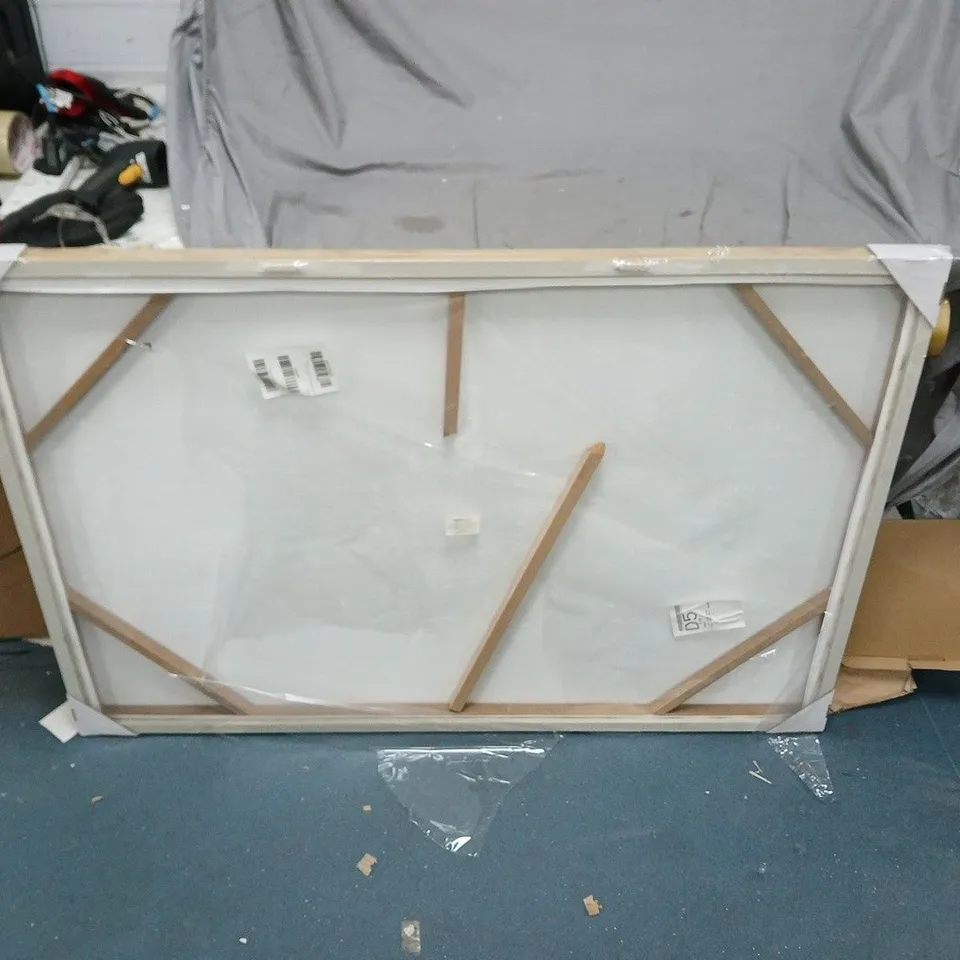 WALL CANVAS PRINT MAP OF THE WORLD. 120 X  80 CM. BACK OF FRAME IS DAMAGED