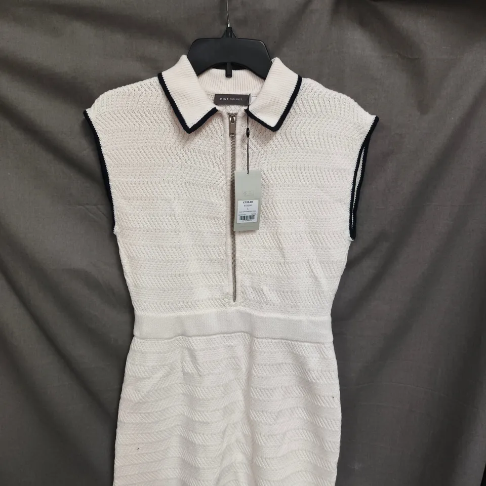 MINT VELVET WHITE KNIT SLEEVELESS ZIP-FRONT DRESS – SIZE S