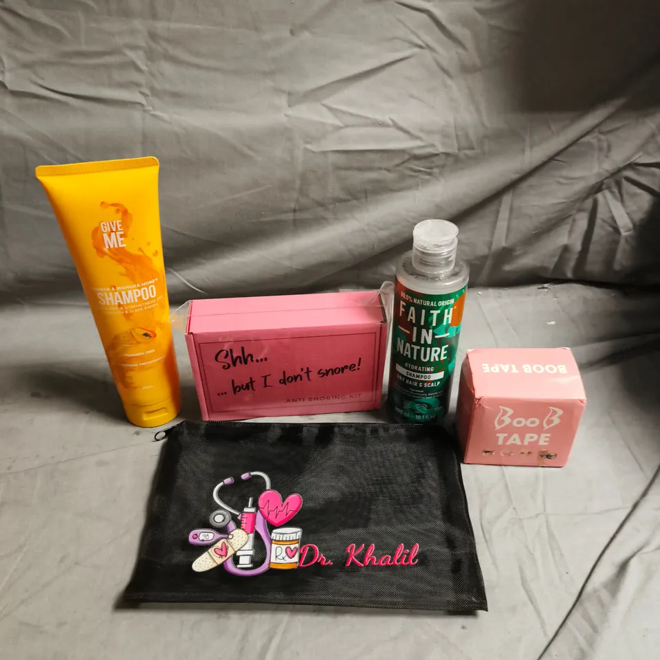 APPROXIMATELY 20 HEALTH AND BEAUTY PRODUCTS TO INCLUDE GIVE ME CONDITIONER, FAITH IN NATURE SHAMPOO AND BOOB TAPE