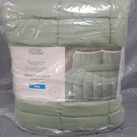 SUPER SNUGGLY QUILTED GRID DUVET SET IN GREEN - KING SIZE