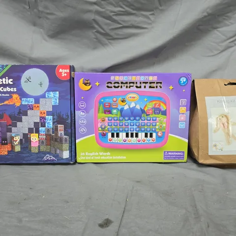 BOX OF APPROXIMATELY 20 ASSORTED TOYS AND GAMES TO INCLUDE MAGNETIC BUILDING CUBES, EDUCATIONAL COMPUTER, ETC - COLLECTION ONLY