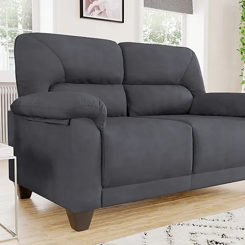 BOXED DESIGNER AUSTIN SLATE GREY PLUSH FABRIC TWO SEATER SOFA
