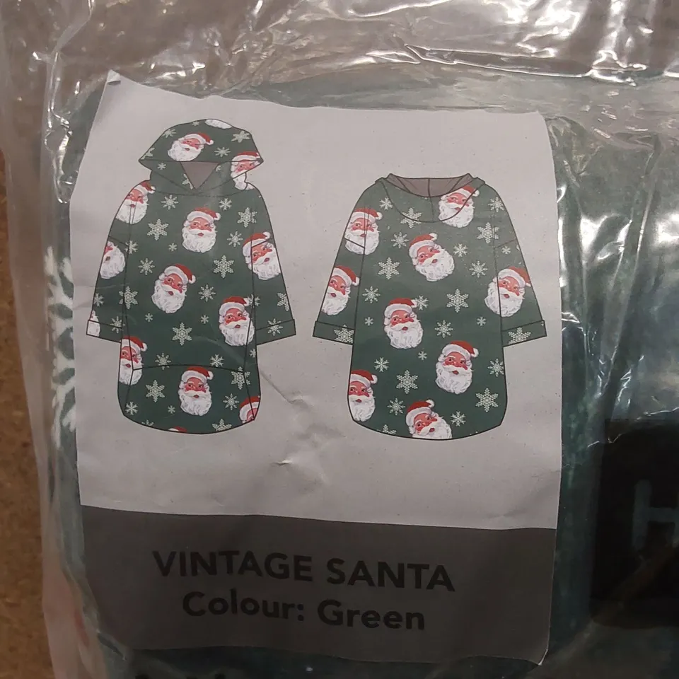 BAGGED XMAS ADULT HOODIE VINTAGE SANTA - GREEN 