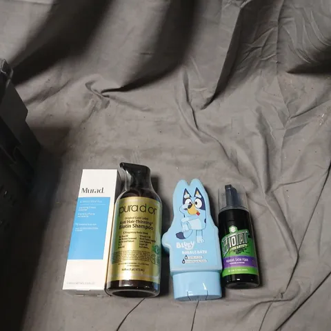 APPROXIMATELY 30 ITEMS INCLUDING ASSORTED HEALTH & BEAUTY PRODUCTS: MURAD MOISTURIZING CONDITIONER, PURADOR ANTI-HAIR-THINNING SHAMPOO, BUBBLE BATH & SKINCARE ITEMS WITH SUCH BRANDS AS PUR A DOR MURAD