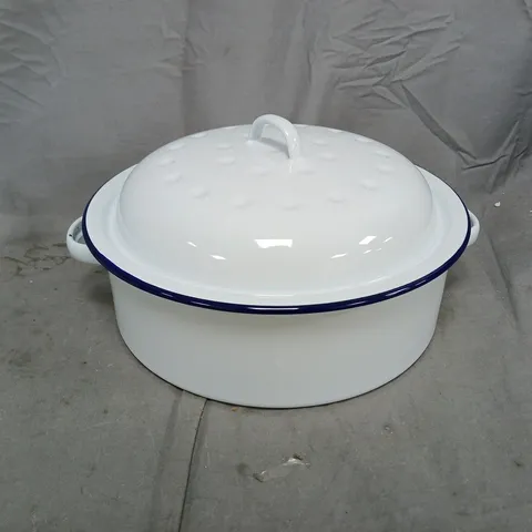 ENAMEL ROUND ROASTER DISH IN WHITE