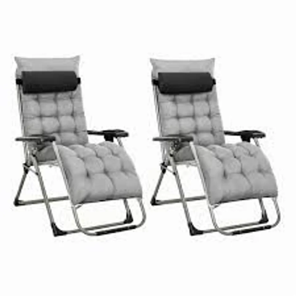BOXED NEO PAIR OF GREY OUTDOOR ZERO GRAVITY XL SUN LOUNGERS