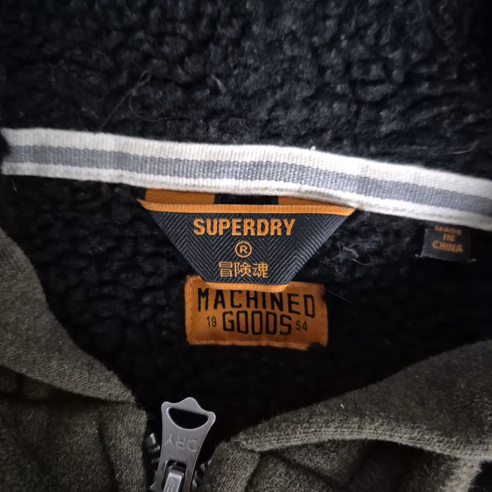 UK M SUPERDRY MACHINED GOODS ZIP HOODIE – OLIVE/KHAKI