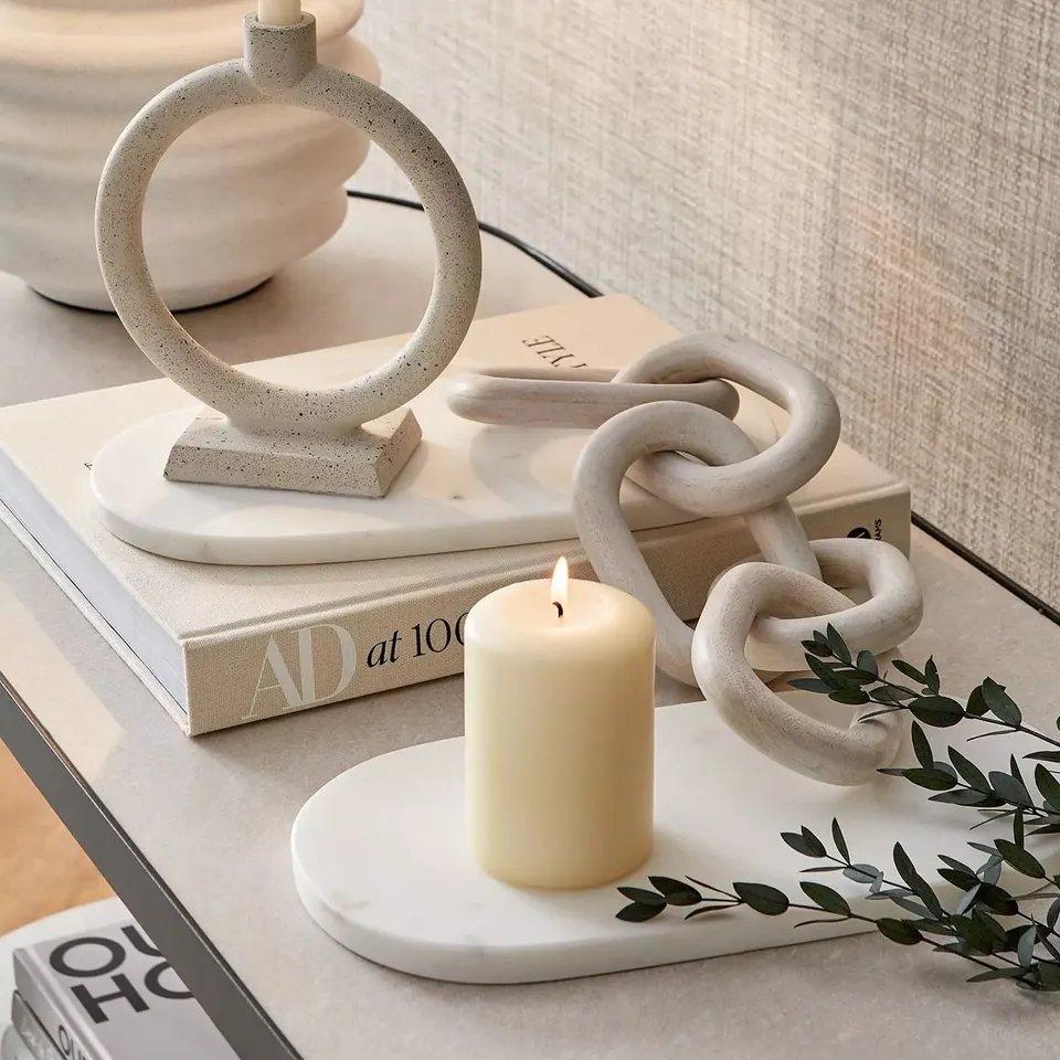 SET OF 2 MICHELLE KEEGAN DECORATIVE MARBLE TRAYS