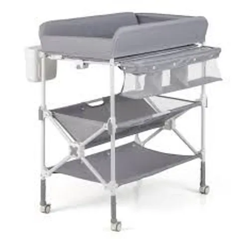 BOXED COSTWAY PORTABLE FOLDABLE WATERPROOF DIAPER CHANGING TABLE WITH WHEELS-GREY