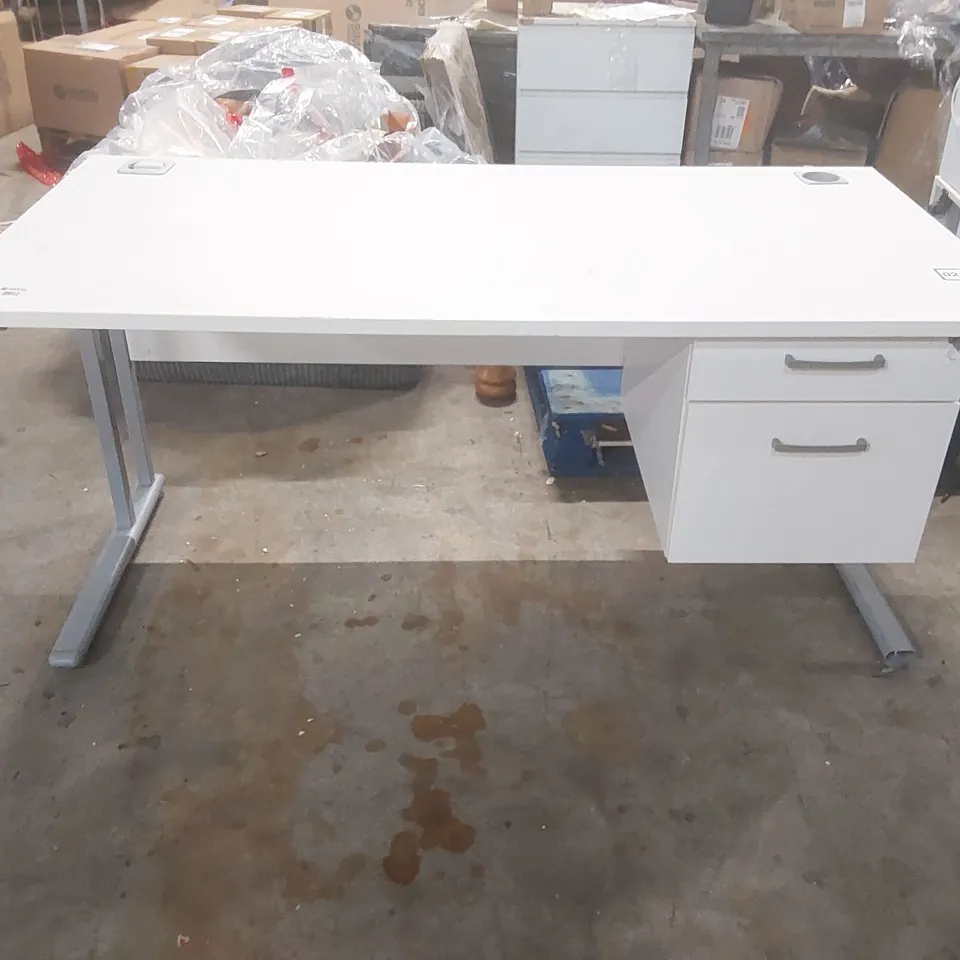 WHITE WOODEN DESK WITH METAL LEGS AND 2 DRAWERS 
