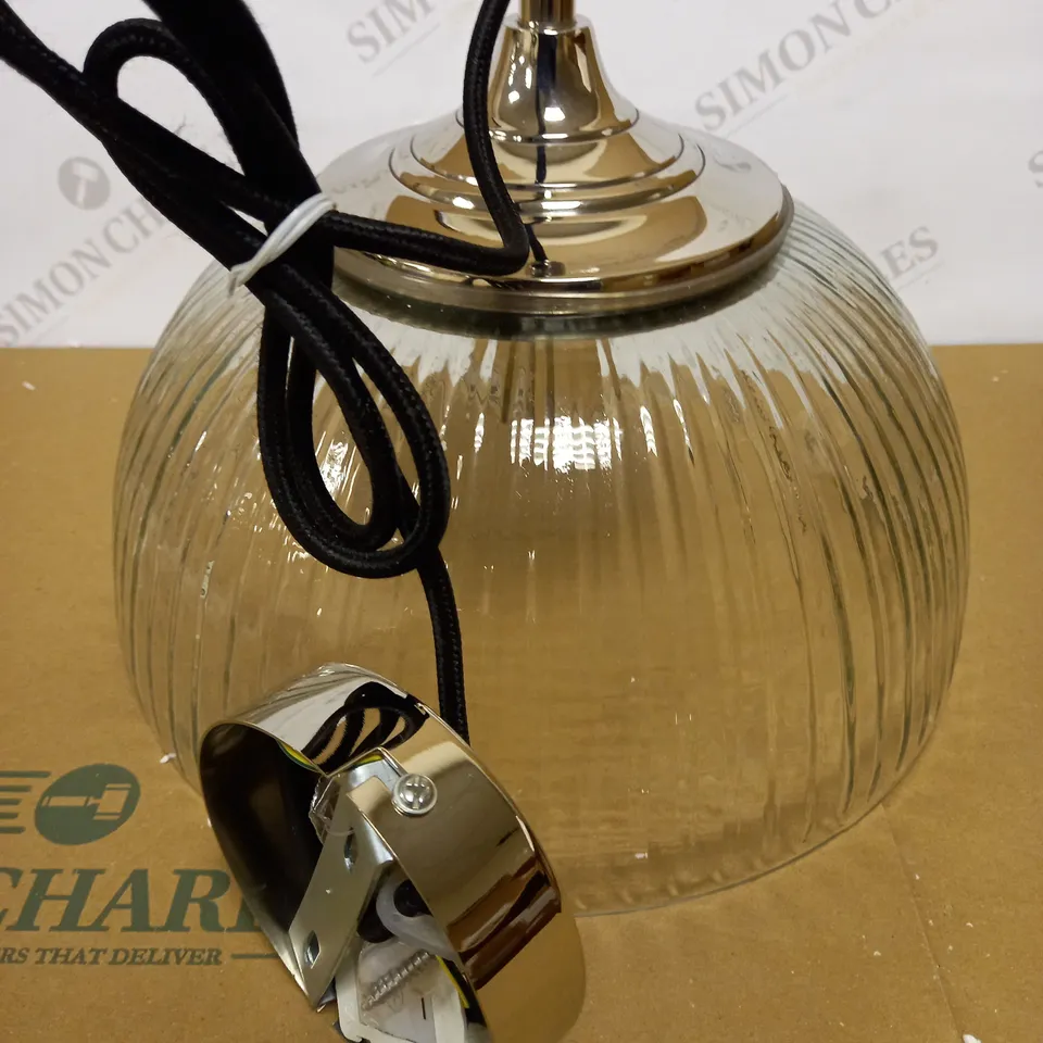 DAR LIGHTING YAMBOL PENDANT POLISHED NICKEL CLEAR GLASS LIGHT FIXTURE