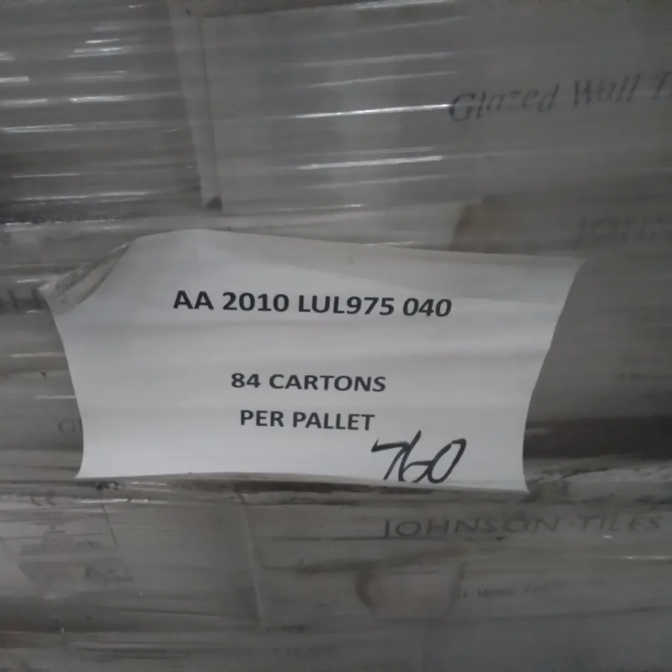 PALLET TO CONTAIN APPROX 84 X CARTONS OF JOHNSON LUL CREAM GLAZED WALL TILES - 40 TILES PER CARTON // TILE SIZE: 197 X 97 X 8mm