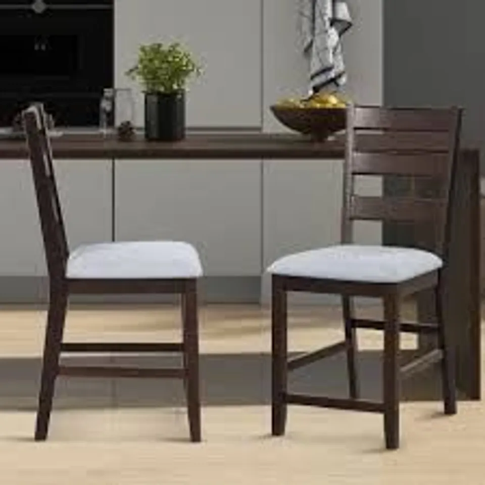 BOXED COSTWAY BROWN COUNTER HEIGHT BAR STOOL SET OF 2