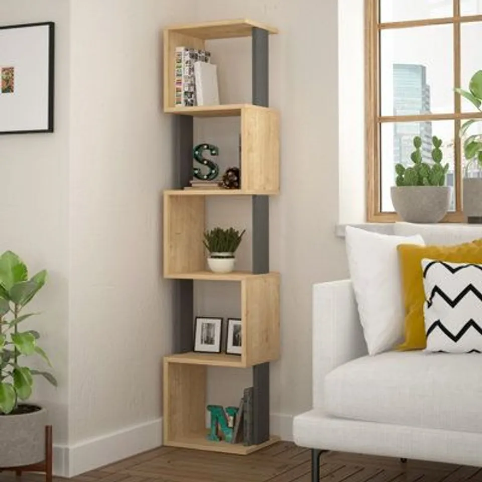 BOXED PIRI MODERN BOOKCASE DISPLAY UNIT TALL 161CM -LIGHT MOCHA/ANTHRACITE-