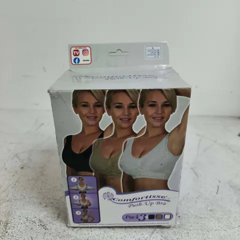 COMFORTISSE PUSH-UP BRA – PACK OF 3, SIZE L, ASSORTED COLOURS