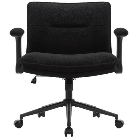 BOXED BLACK CROSS LEGGED OFFICE CHAIR WITH WHEELS AND FLIP-UP ARMS