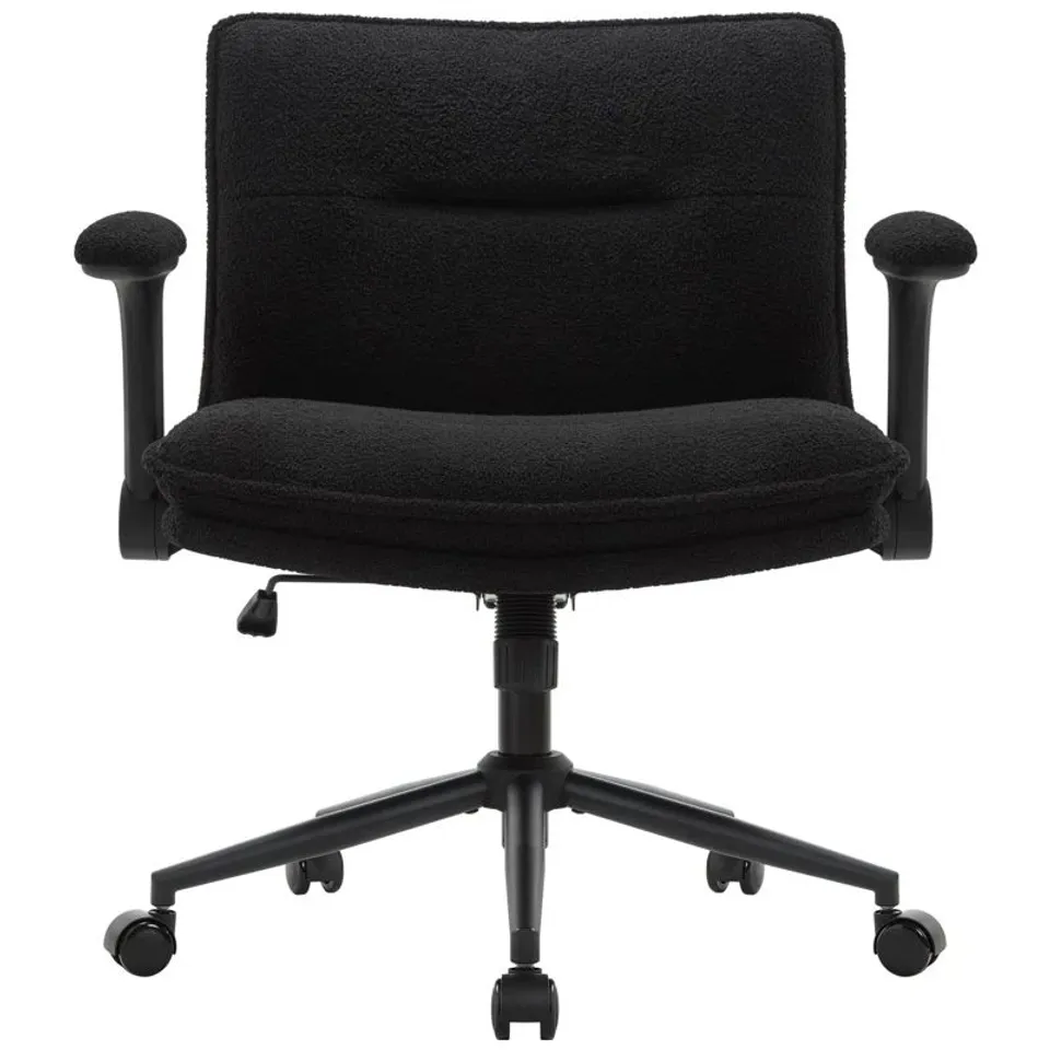 BOXED BLACK CROSS LEGGED OFFICE CHAIR WITH WHEELS AND FLIP-UP ARMS