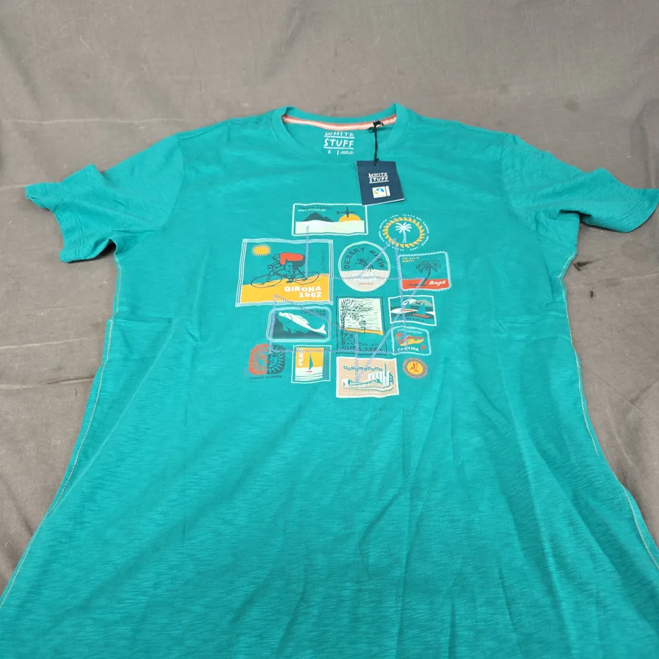 WHITE STUFF TEAL GRAPHIC T-SHIRT, SIZE S