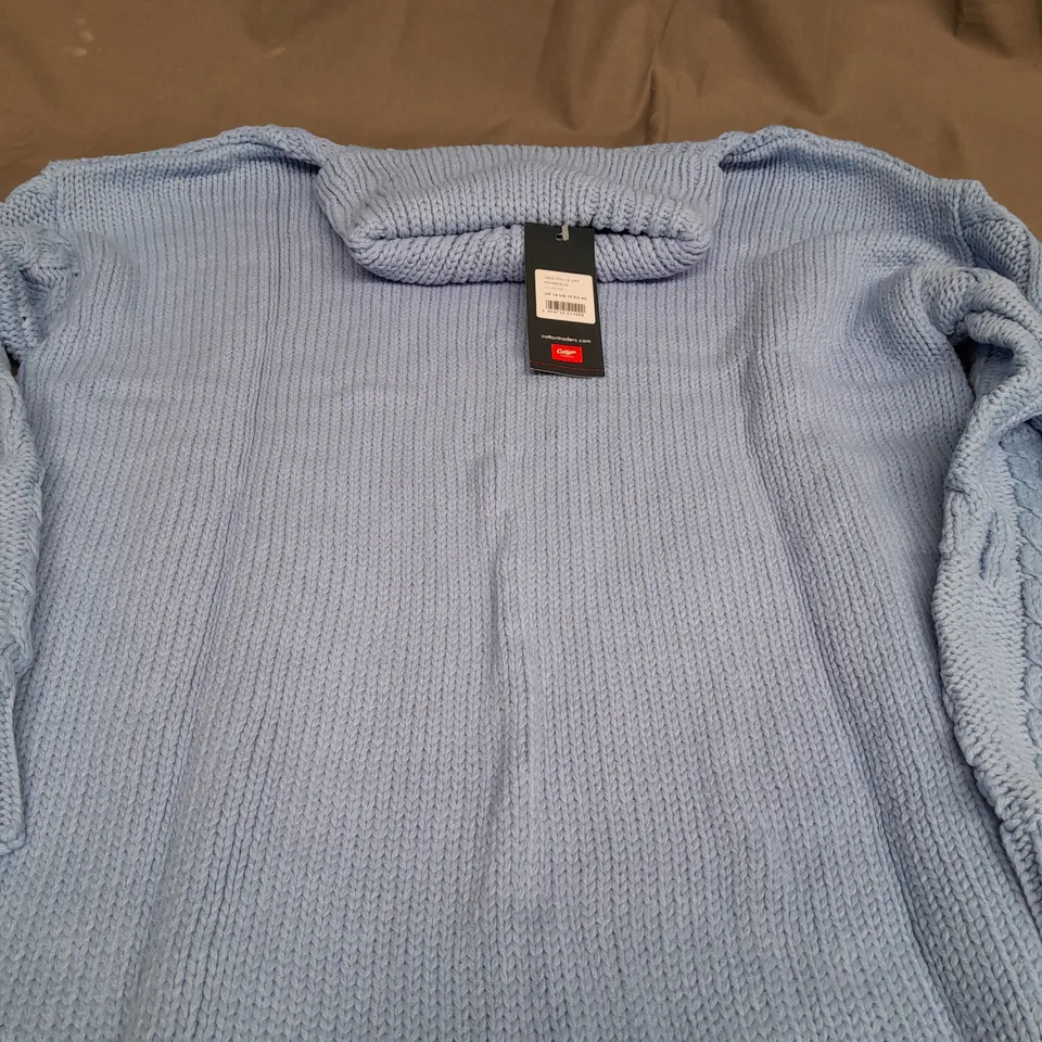 COTTON TRADERS CABLE COWL KNITTED JUMPER IN BLUE - UK 14 