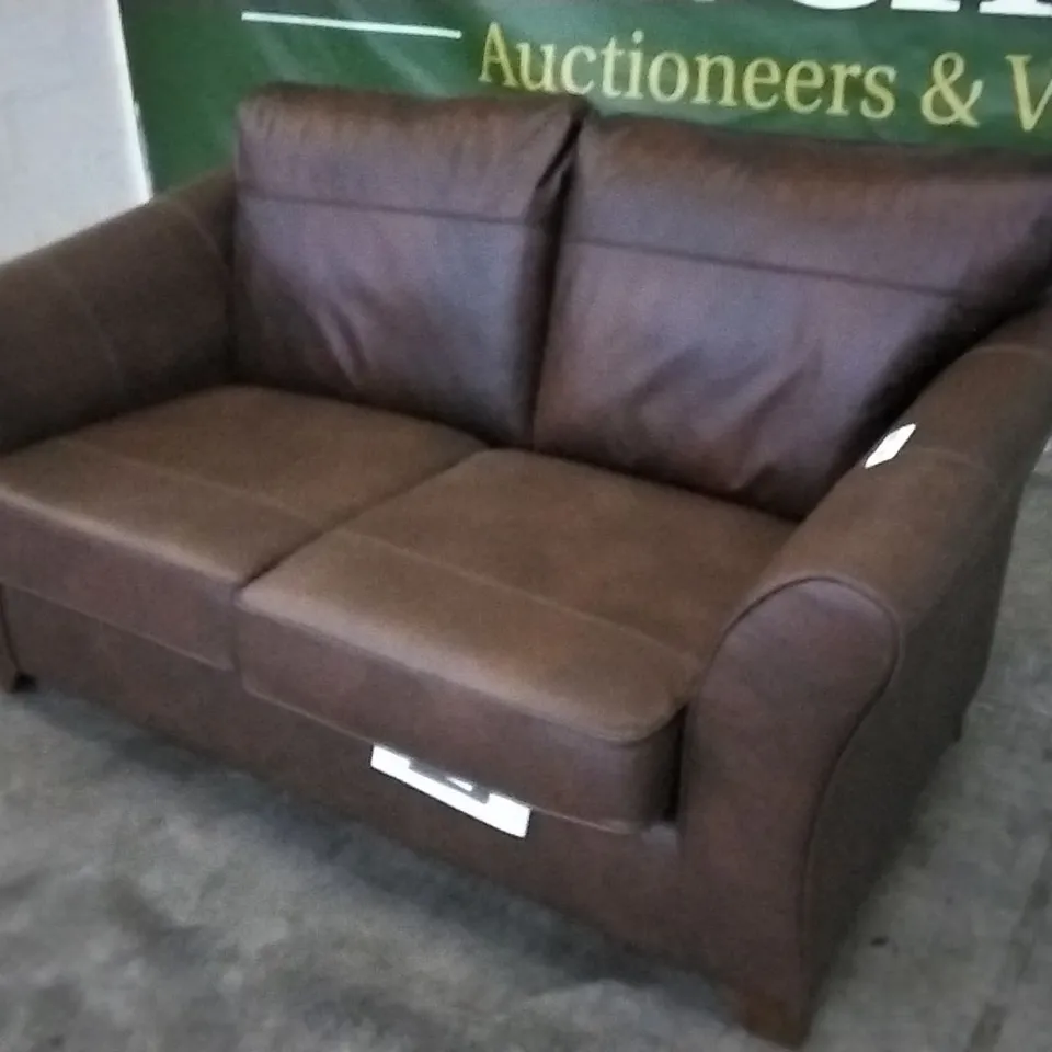 QUALITY BRITISH DESIGNER TAN LEATHER 2 SEATER SOFA