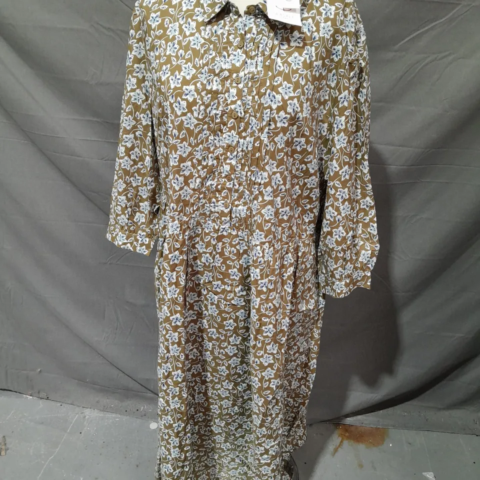 SEASALT CORNWALL L/S TRUE LETTER DRESS IN NAIVE CARVING FERN MOSS - UK 16