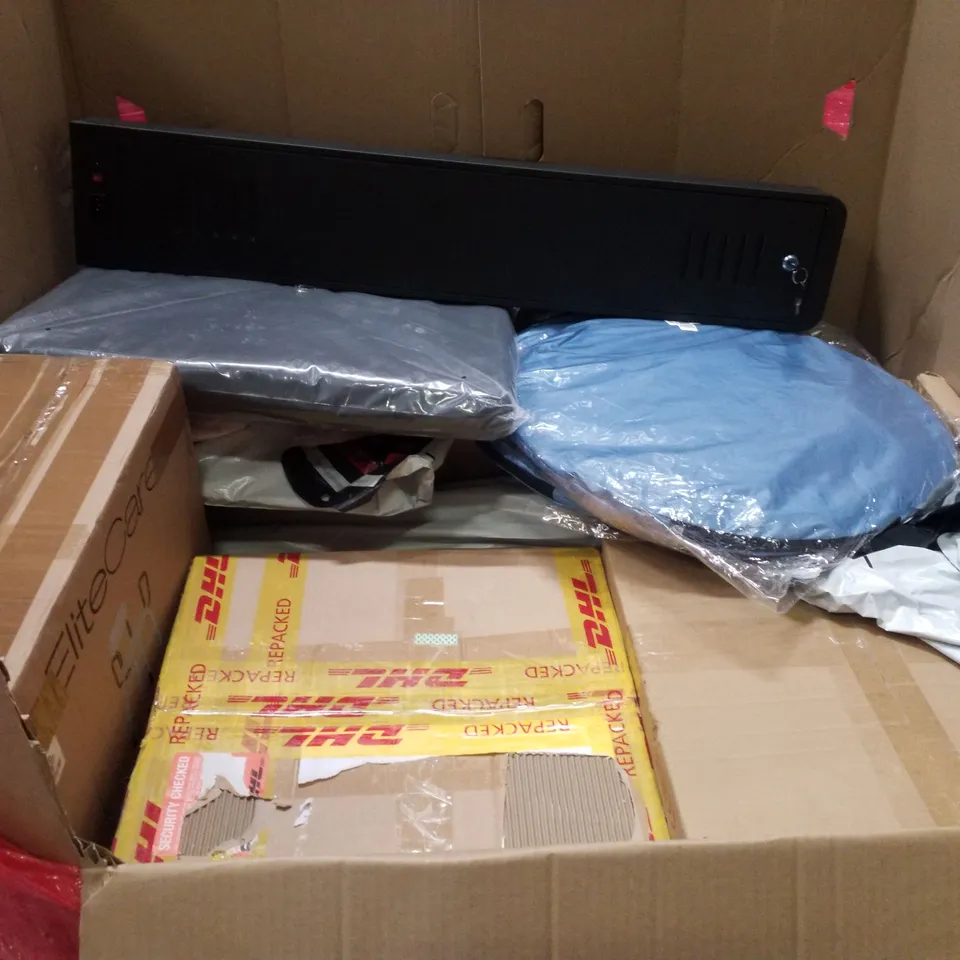 PALLET CONTAINING ASSORTED PRODUCTS INCLUDING AUDIO TURNTABLE, POP UP TENT, RAISED SEAT, PORTABLE AIR COOLER & DAY AND NIGHT ROLLER BLIND