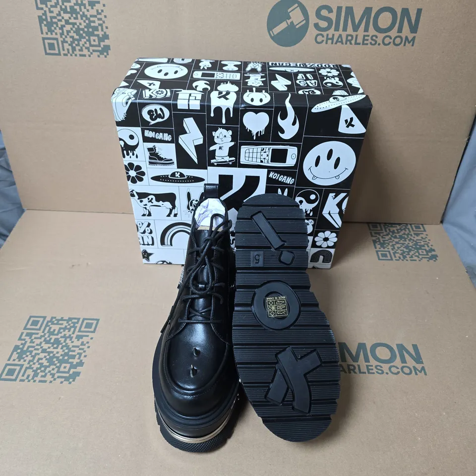 BOXED KOI THE SILENCE PLATFORM GRUNGE BOOTS BLACK UK SIZE 5 