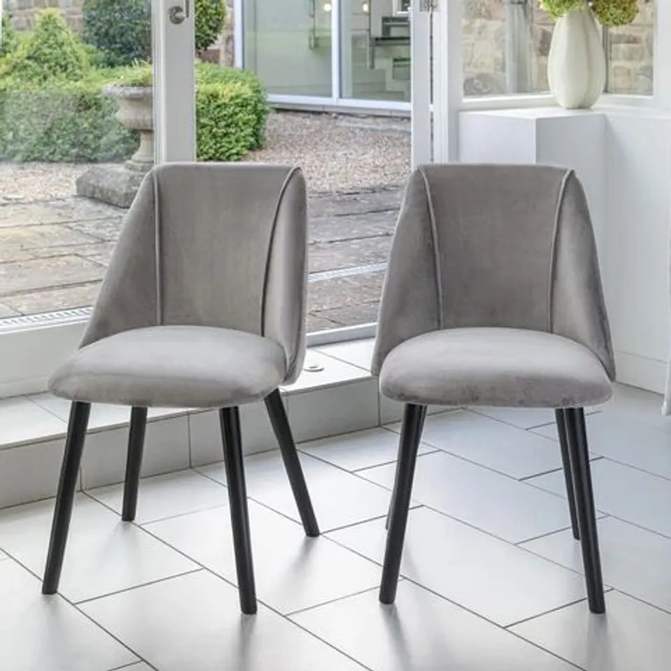 BOXED VELVET DINING CHAIRS (SET OF 2) - GREY (1 BOX)