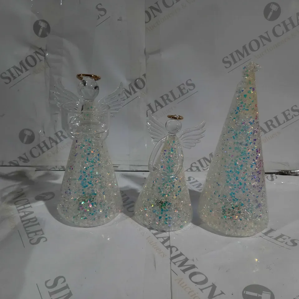 BOXED HOME REFLECTIONS SET OF 3 PRE-LIT GLASS ANGEL CANDLE HOLDERS