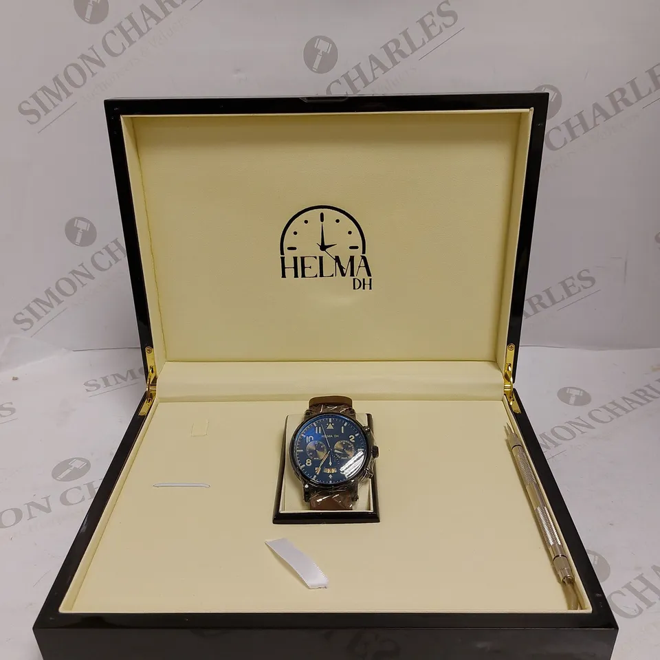 MEN’S HELMA DH CHRONOGRAPH MASTER PILOT WATCH -MODEL DH007- MULTI-FUNCTION MOVEMENT WITH DATE – GENUINE LEATHER STRAP 