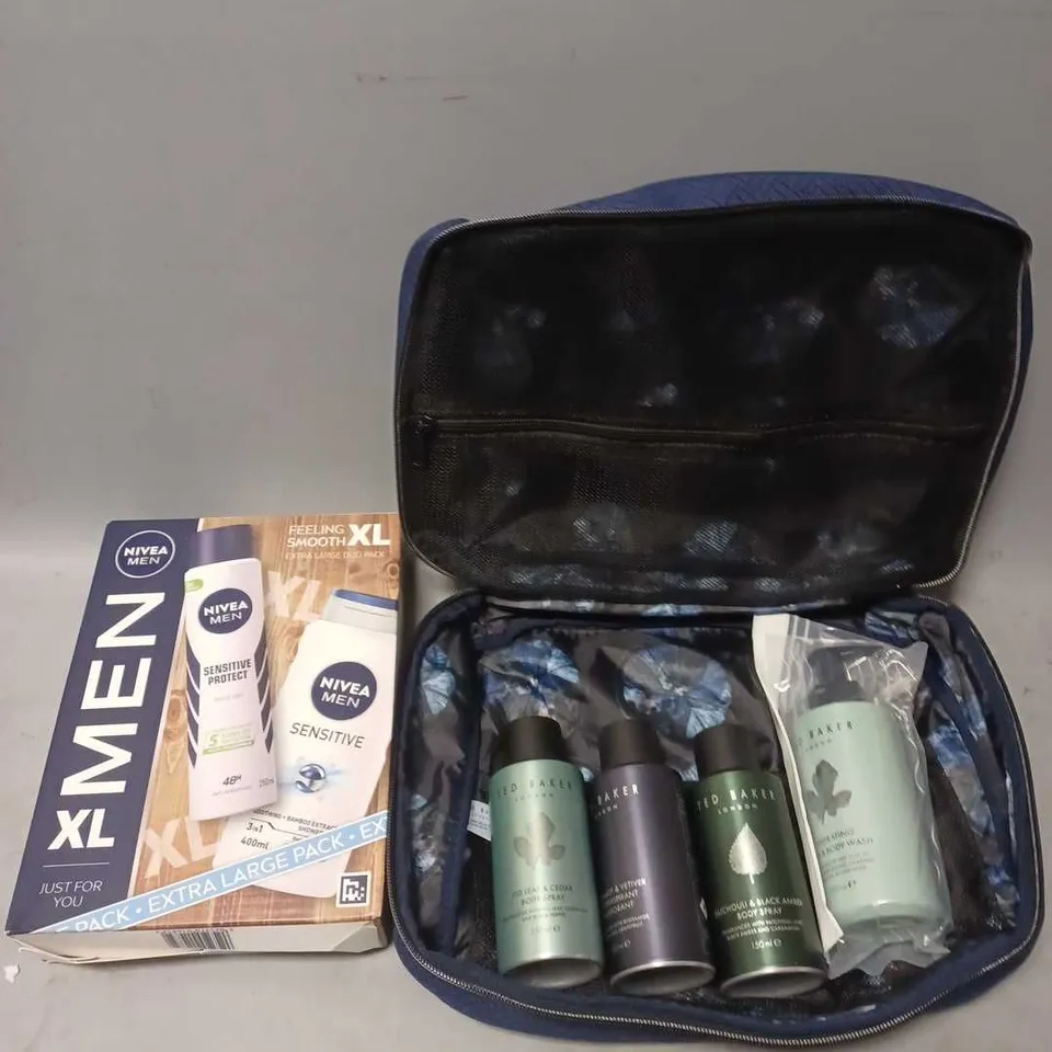 LOT OF 2 ASSORTED COSMETIC BOXSETS TO INCLUDE - TED BAKER BODY COLLECTION - NIVEA MEN XL DUO PACK