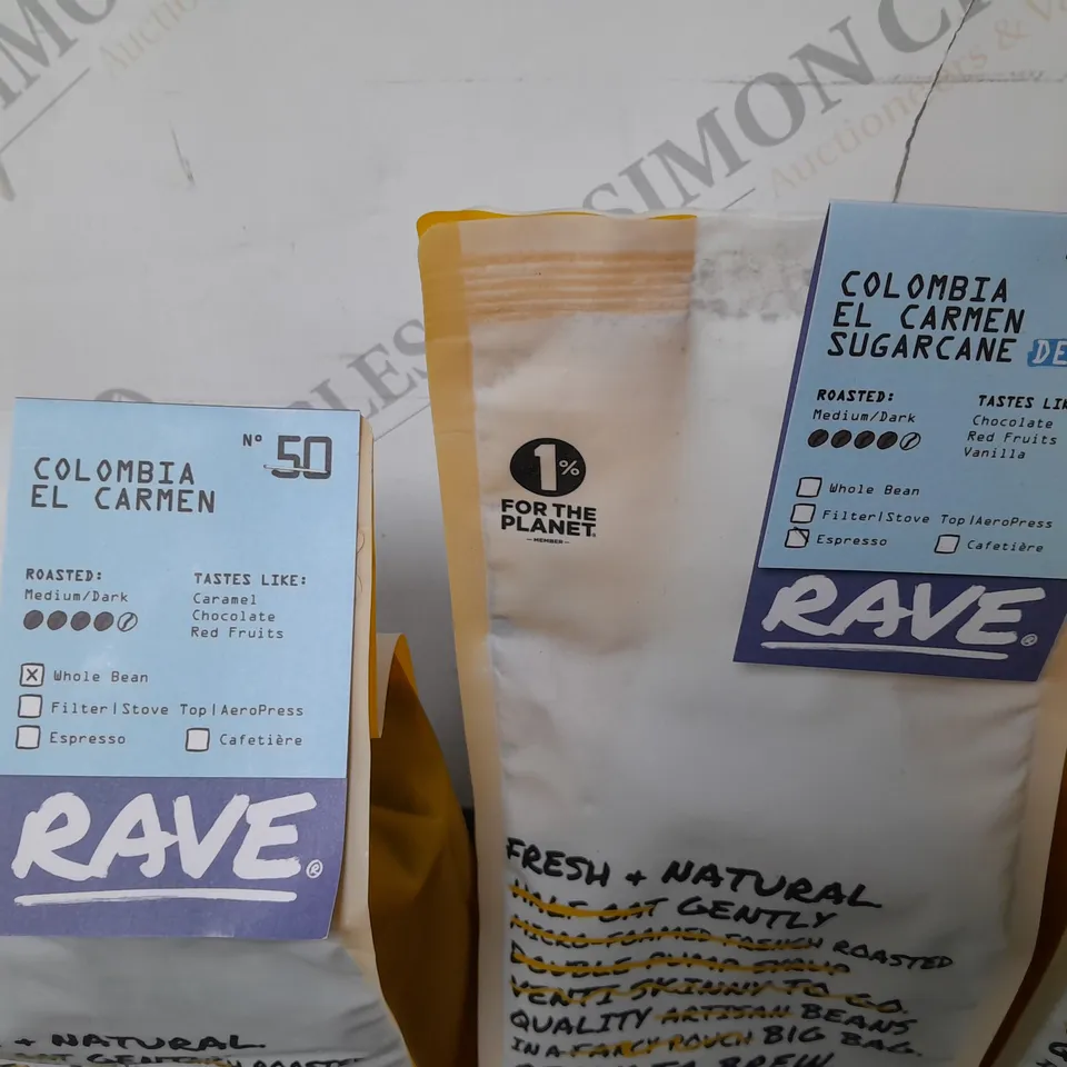 LOT OF 4 ASSORTED 1KG PACKS OF RAVE COFFEE