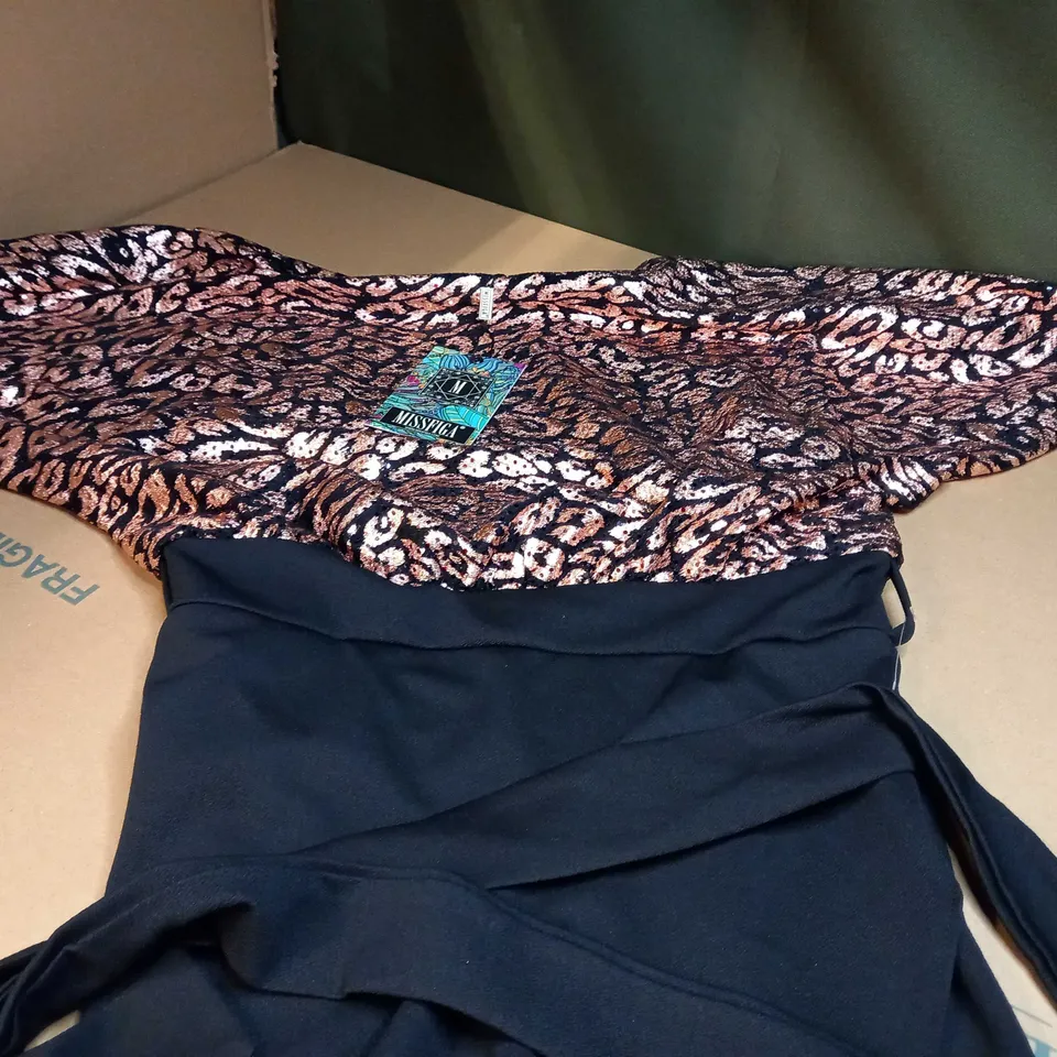 MISSFIGA GOLD ANIMAL PRINT MIDI DRESS - SIZE 12