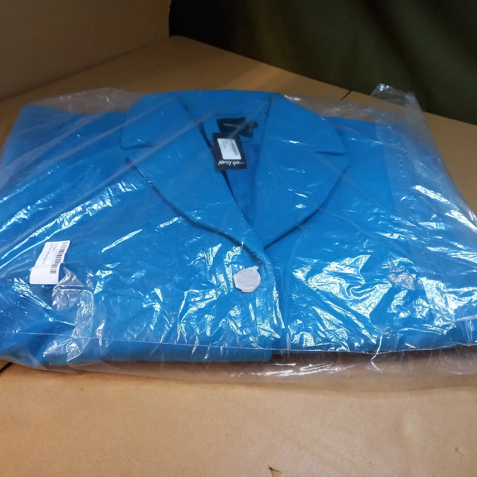PACKAGED NASTY GAL AQUA WOOL LOOK OVERCOAT - SIZE 10