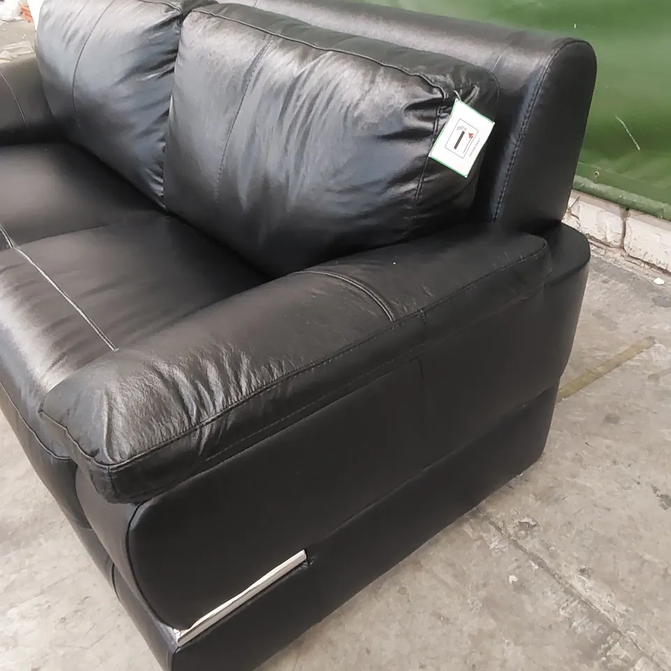DESIGNER LEATHER 3 SEATER SOFA - BLACK