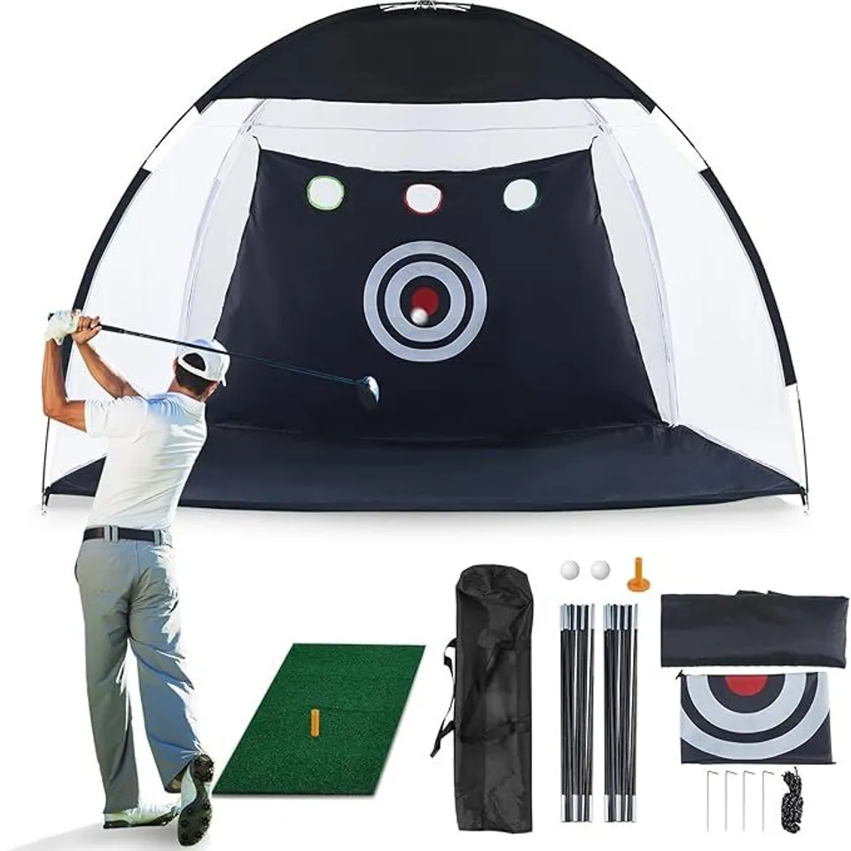 BOXED GOLF PRACTICE NET WITH TURF MAT