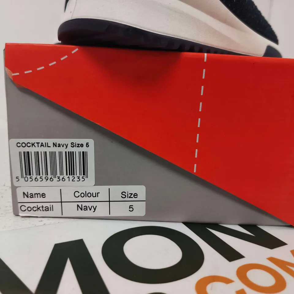BOXED PAIR OF URBAN JACKS NAVY KNIT SLIP-ON SNEAKERS – UK 5