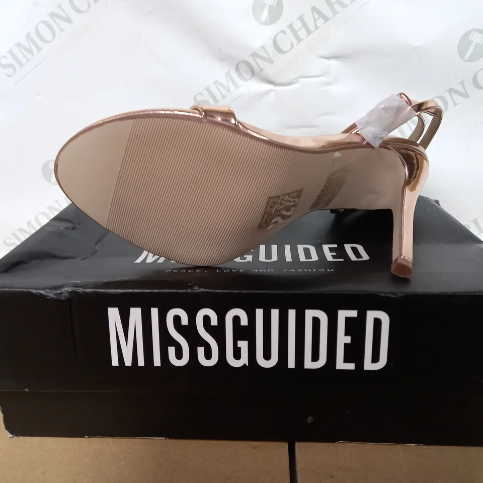 PAIR OF BOXED MISSGUIDED BASIC BARELY ROSE GOLD HIGH HEELS SIZE 7