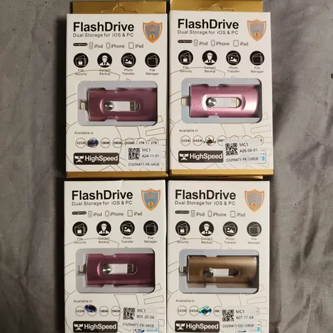 APPROXIMATELY 8 ASSORTED FLASHDRIVES IN VARIOUS COLOURS - DUAL STORAGE FOR IOS & PC - 64GB & 128GB