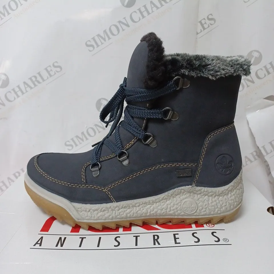BOXED RIEKER WATER RESISTANT HIKER BOOTS, NAVY - SIZE 3.5