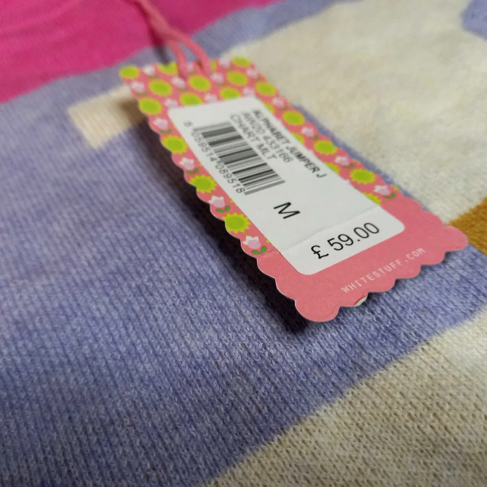 WHITE STUFF COLOUR BLOCK KNITTED JUMPER - MEDIUM