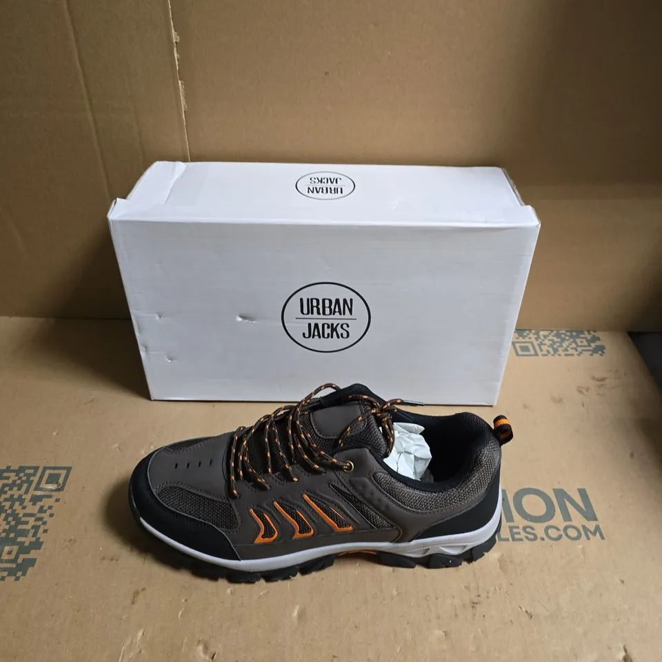 URBAN JACKS TRAIL SHOES – GREY/BLACK WITH ORANGE ACCENTS - UK SIZE 8