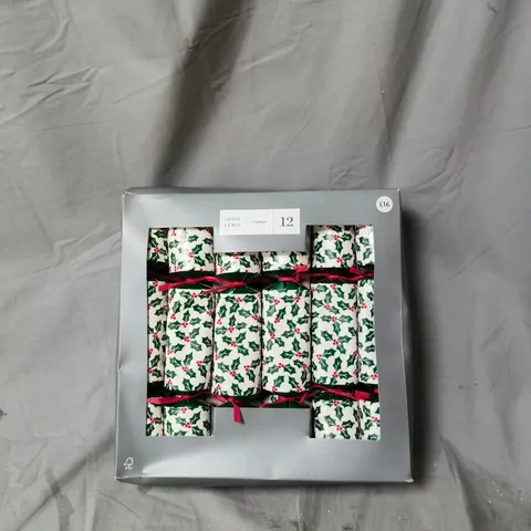 JOHN LEWIS 12-PACK CHRISTMAS CRACKERS – HOLLY PATTERN (BOXED)