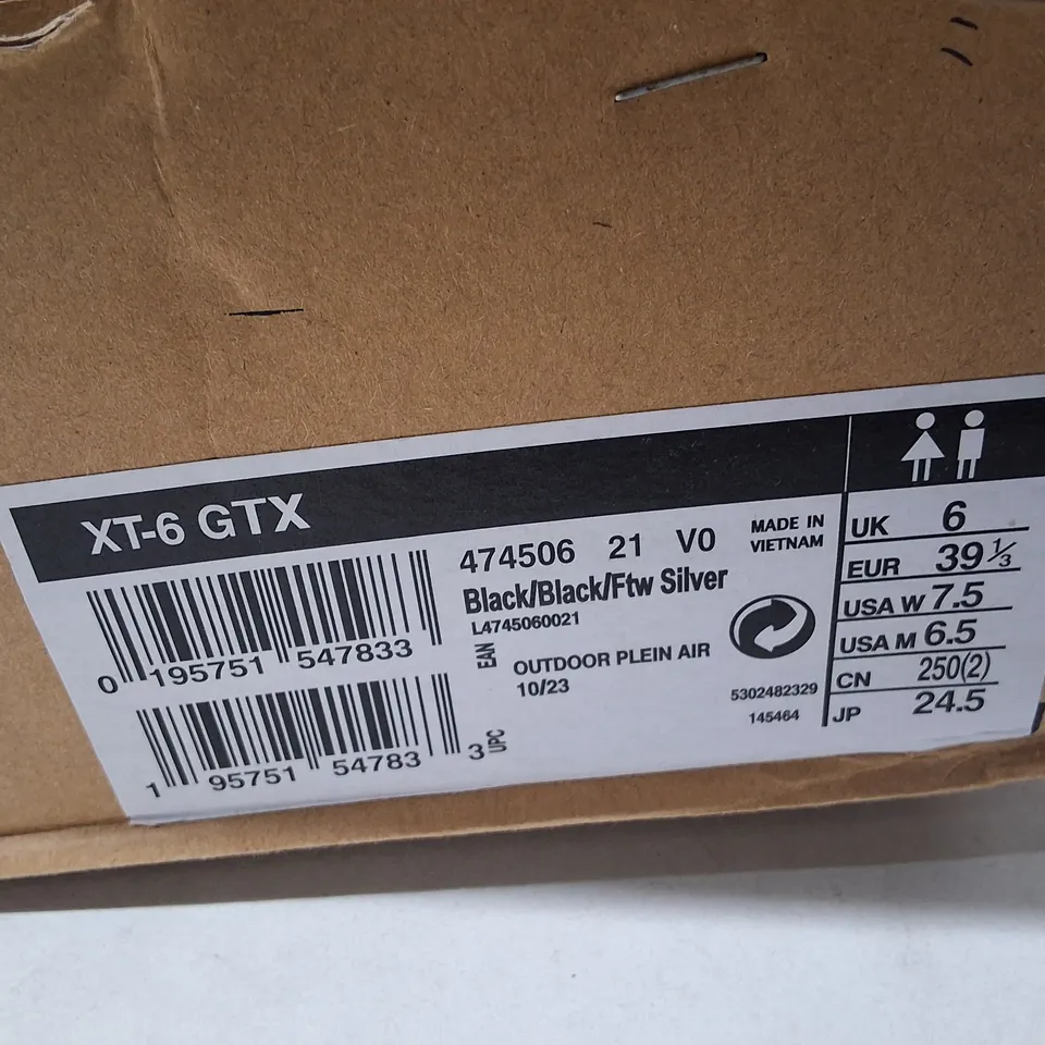 SALOMON XT-6 GTX SHOES – BLACK/BLACK/SILVER, UK 6
