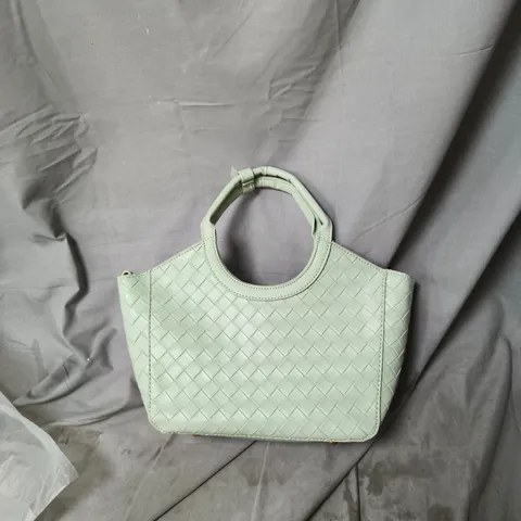 Mint green woven handbag with top handles 