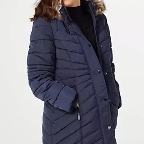 CENTIGRADE FAUX DOWN COAT WITH REMOVABLE HOOD NAVY MEDIUM