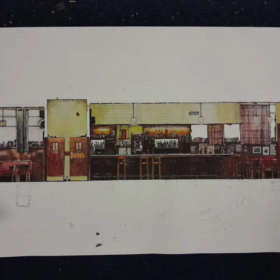 THE LAURIESTON BAR  LONG SECTION DRAWING  1:20 SCALE  PEN AND WATERCOLOUR  SIGNED LIMITED EDITION GICLEE PRINT ON ART PAPER